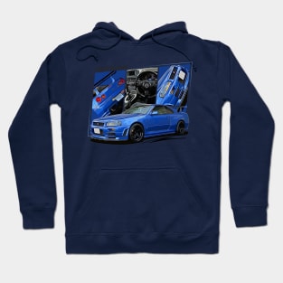 Nissan Skyline r34 GTR Blue, JDM Car Hoodie